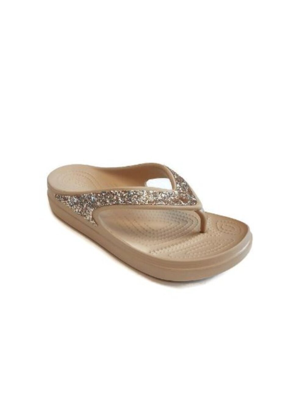 CROCS Womens Sz 9 Sloane Glitter Wedge Flip Flops Lightweight Sandals Chai Gold
